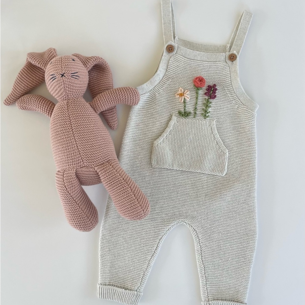 Hand Embroidered Knit Overalls